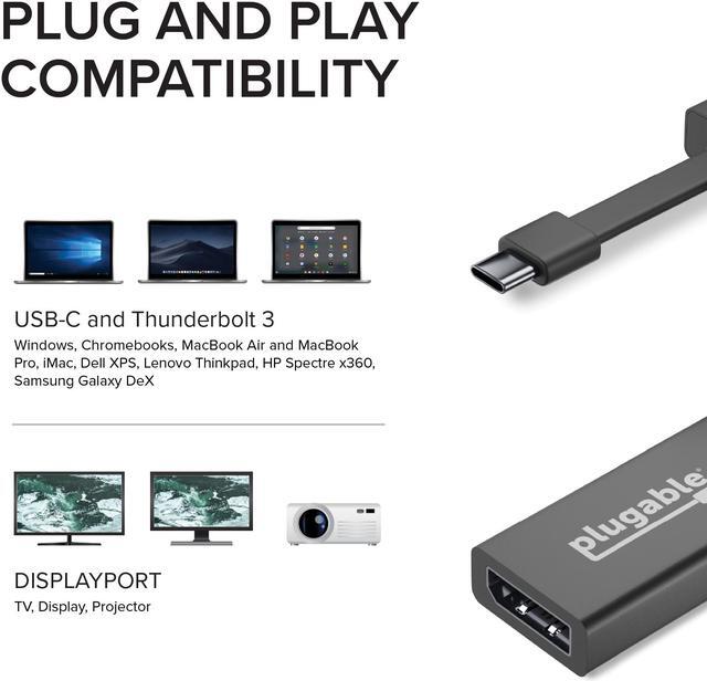 Alt view image 6 of 18 - Plugable USB C to DisplayPort Adapter 4K 60Hz, Thunderbolt 3 to DisplayPort Adapter Compatible with MacBook Pro, Windows, Chromebooks, iPad Pro, Dell XPS, and More