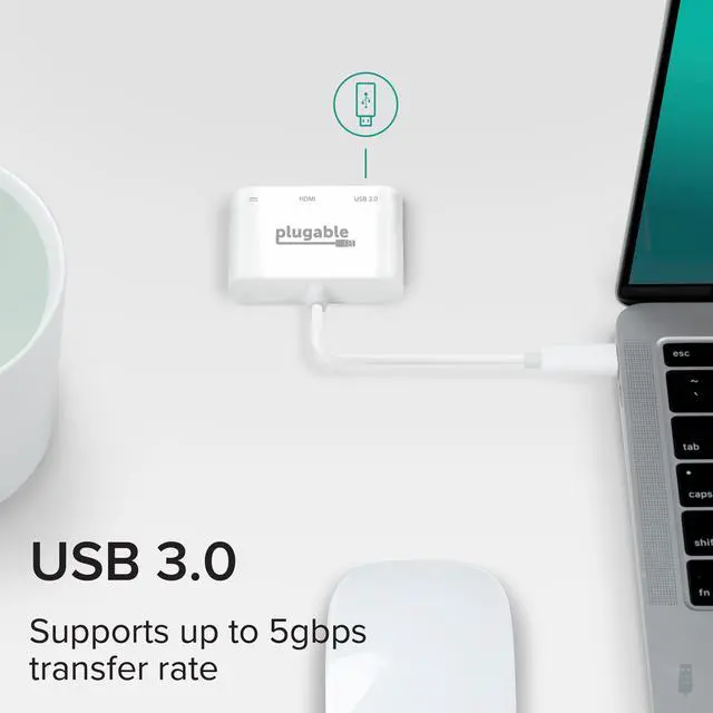 Alt view image 6 of 17 - Plugable USB C to HDMI Multiport Adapter, 3-in-1 USB C Hub with 4K HDMI Output, USB 3.0 and USB-C Charging Port, Compatible with MacBook, Chromebook, Dell XPS, Thunderbolt 3 and More