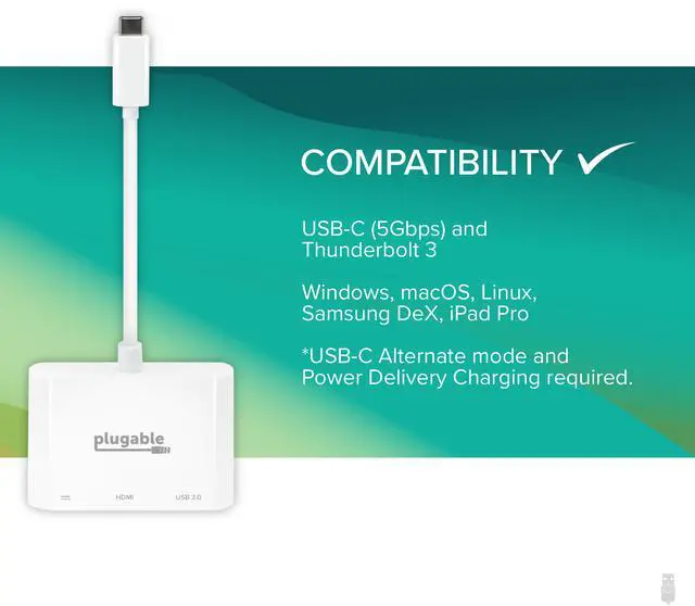 Alt view image 8 of 17 - Plugable USB C to HDMI Multiport Adapter, 3-in-1 USB C Hub with 4K HDMI Output, USB 3.0 and USB-C Charging Port, Compatible with MacBook, Chromebook, Dell XPS, Thunderbolt 3 and More