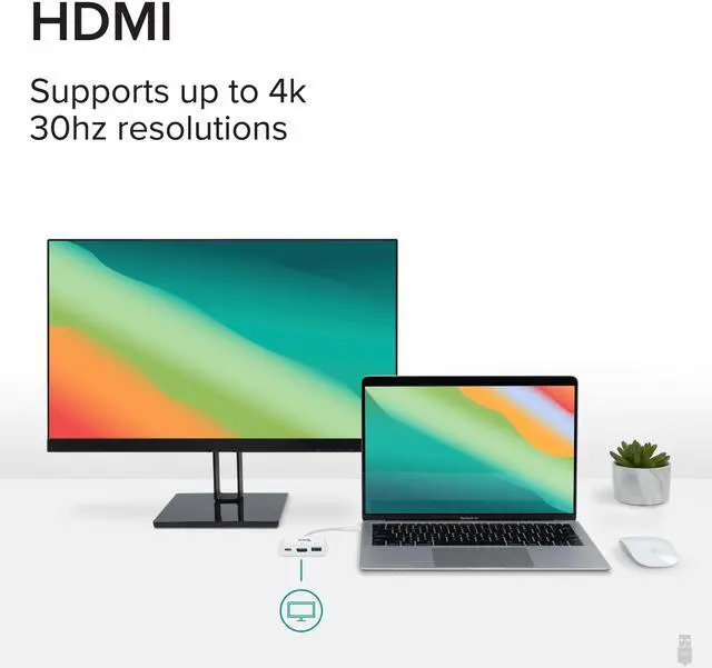 Alt view image 4 of 17 - Plugable USB C to HDMI Multiport Adapter, 3-in-1 USB C Hub with 4K HDMI Output, USB 3.0 and USB-C Charging Port, Compatible with MacBook, Chromebook, Dell XPS, Thunderbolt 3 and More
