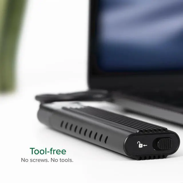 Alt view image 2 of 20 - Plugable USB C to M.2 NVMe Tool-free Driverless Enclosure, USB C and Thunderbolt 3, Up to USB 3.1 Gen 2 Speeds (10Gbps). Includes USB-C and USB 3.0 Cables (Supports M.2 NVMe SSDs 2280 2260 2242)