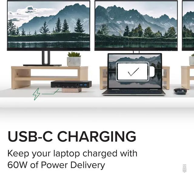 Alt view image 5 of 20 - Plugable USB C Triple Display Docking Station with Laptop Charging, Thunderbolt 3 or USB C Dock Compatible with Specific Windows and Mac Systems (3x HDMI, 6x USB Ports, 60W USB PD)