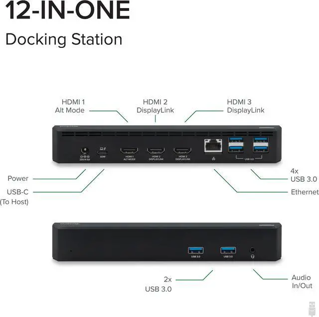 Alt view image 2 of 20 - Plugable USB C Triple Display Docking Station with Laptop Charging, Thunderbolt 3 or USB C Dock Compatible with Specific Windows and Mac Systems (3x HDMI, 6x USB Ports, 60W USB PD)