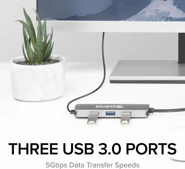 Alt view image 6 of 7 - Plugable USB-C Hub 7-in-1, Driverless USB C Hub Compatible with Mac, Windows, Chromebook, USB4, Thunderbolt 4, and More (4K HDMI, 3 USB 3.0, SD & microSD Card Reader, 100W Charging)
