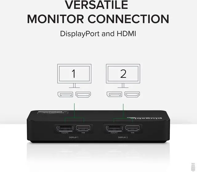 Alt view image 3 of 15 - Plugable 4K DisplayPort and HDMI Dual Monitor Adapter for USB 3.0 and USB-C, Compatible with Windows and Mac
