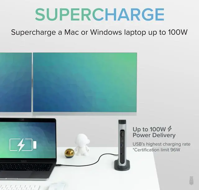 Alt view image 5 of 20 - Plugable 14-in-1 USB-C and Thunderbolt Dock - 40Gbps with 96W Charging, Compatible with Mac and Windows, 2x HDMI 2.0 and DisplayPort, 7x USB ports, Ethernet, Audio, SD/MicroSD, Driverless