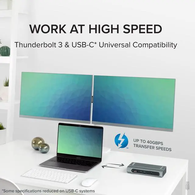 Alt view image 6 of 20 - Plugable 14-in-1 USB-C and Thunderbolt Dock - 40Gbps with 96W Charging, Compatible with Mac and Windows, 2x HDMI 2.0 and DisplayPort, 7x USB ports, Ethernet, Audio, SD/MicroSD, Driverless