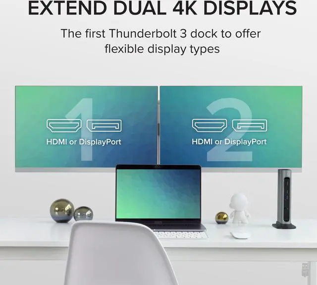 Alt view image 3 of 20 - Plugable 14-in-1 USB-C and Thunderbolt Dock - 40Gbps with 96W Charging, Compatible with Mac and Windows, 2x HDMI 2.0 and DisplayPort, 7x USB ports, Ethernet, Audio, SD/MicroSD, Driverless