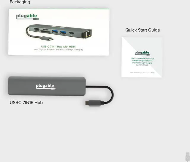 Alt view image 8 of 20 - Plugable 7-in-1 USB C Hub Multiport Adapter with Ethernet - Compatible with Mac, Windows, Chromebook, Dell XPS and Thunderbolt 3 (100W Charging, Gigabit Ethernet, 4K HDMI, 2x USB, SD/microSD)