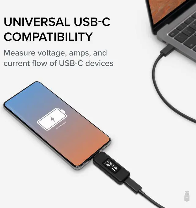 Alt view image 6 of 10 - Plugable USB C Power Meter Tester for Monitoring USB-C Connections - Digital Multimeter for USB-C Cables, Laptops, Phones and Chargers