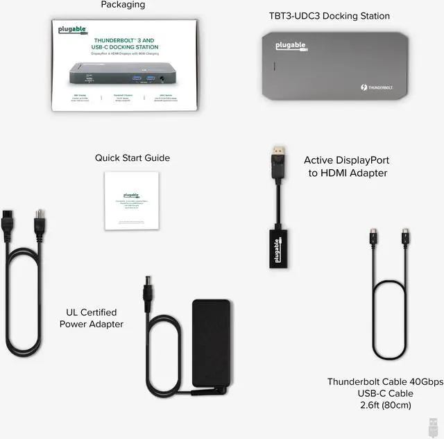 Alt view image 7 of 20 - Plugable Thunderbolt 3 and USB C Docking Station with 96W Charging - Compatible with Mac and Windows Laptops, DisplayPort and HDMI, 2X USB-C, 3X USB 3.0, Gigabit Ethernet, Audio Jack - Horizontal