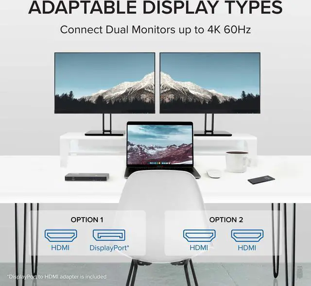 Alt view image 5 of 20 - Plugable Thunderbolt 3 and USB C Docking Station with 96W Charging - Compatible with Mac and Windows Laptops, DisplayPort and HDMI, 2X USB-C, 3X USB 3.0, Gigabit Ethernet, Audio Jack - Horizontal
