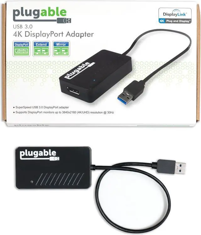 Alt view image 7 of 9 - Plugable USB 3.0 to DisplayPort 4K UHD Video Graphics Adapter for Multiple Monitors up to 3840x2160 Supports Windows 11,10, 8.1, 7, and macOS
