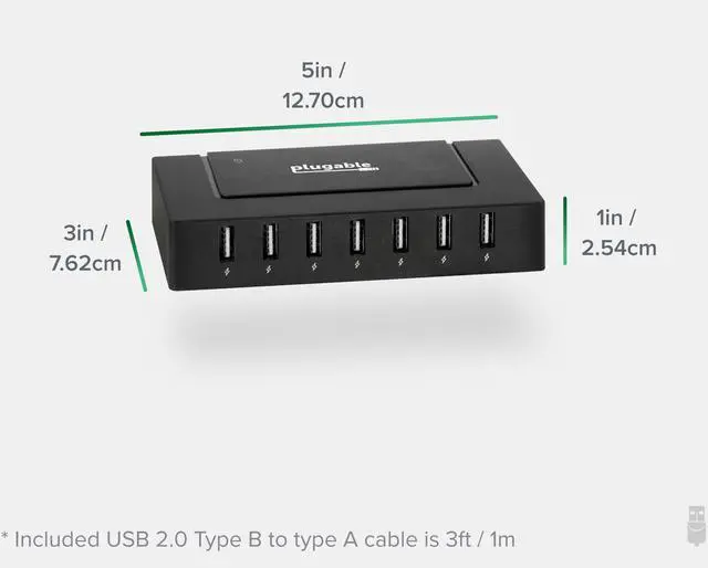 Alt view image 5 of 10 - 7 Port USB Hub - Plugable USB Hub for Multiple Devices and USB 2.0 Data Transfer with a 60W Power Adapter - Driverless