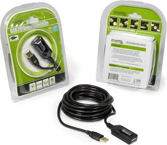 Alt view image 2 of 7 - Plugable 5 Meter (16 Foot) USB 2.0 Active Extension Cable Type A Male to A Female