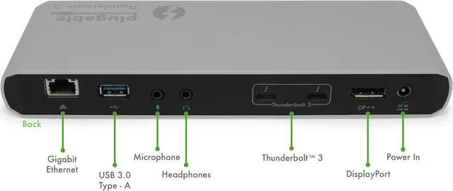 Alt view image 5 of 8 - Plugable Thunderbolt 3 Dock, Enables Extra Displays, Wired Network, Audio, and More USB Ports, Compatible with Thunderbolt 3 Macs and PCs (4K DisplayPort or HDMI Display, No Host Charging)