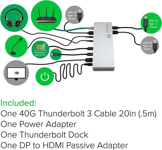 Alt view image 3 of 8 - Plugable Thunderbolt 3 Dock, Enables Extra Displays, Wired Network, Audio, and More USB Ports, Compatible with Thunderbolt 3 Macs and PCs (4K DisplayPort or HDMI Display, No Host Charging)