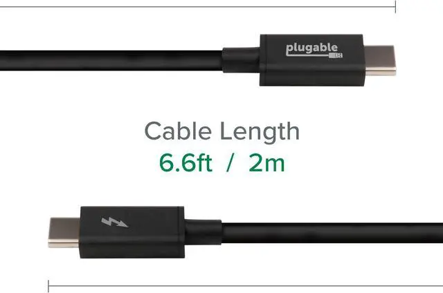 Alt view image 4 of 6 - Plugable Thunderbolt 3 Cable 20Gbps Supports 100W (20V, 5A) Charging, 6.6ft / 2m USB C Compatible [Thunderbolt 3 Certified]