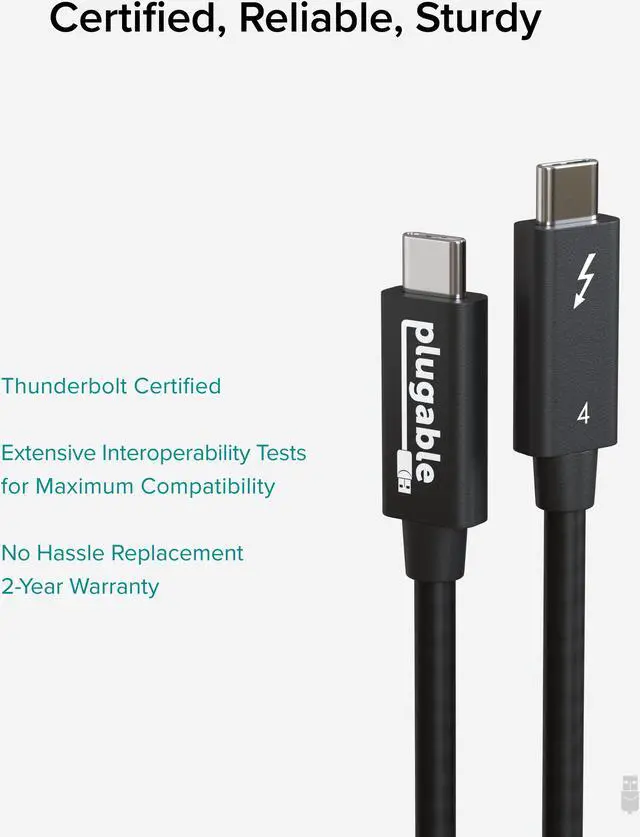 Alt view image 6 of 14 - Plugable Thunderbolt 4 Cable [Thunderbolt Certified] 6.4ft USB4 Cable with 100W Charging, Single 8K or Dual 4K Displays, 40Gbps Data Transfer, Compatible with Thunderbolt 4, USB4, Thunderbolt 3, USB-C
