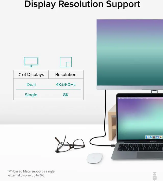 Alt view image 4 of 14 - Plugable Thunderbolt 4 Cable [Thunderbolt Certified] 3.3ft USB4 Cable with 100W Charging, Single 8K or Dual 4K Displays, 40Gbps Data Transfer, Compatible with Thunderbolt, USB4, USB-C - Driverless