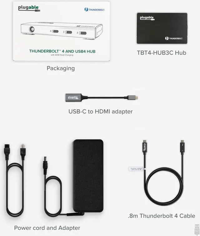 Alt view image 7 of 20 - Plugable Thunderbolt 4 Hub, 4-in-1 Pure USB-C Design, Includes USB-C to 4K HDMI Adapter, 60W Laptop Charging, Compatible with Mac and Windows and USB-C, Thunderbolt, and USB4 Devices, Driverless