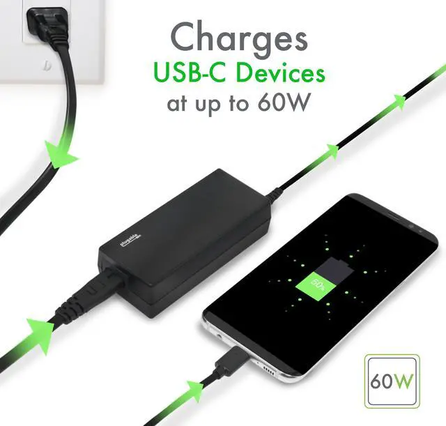 Alt view image 3 of 14 - Plugable USB-C Chromebook Charger Replacement, 60W Type C Charger for Laptops, Compatible with USB-C Google Chromebooks including Samsung, HP, Dell, Lenovo, Acer, Asus