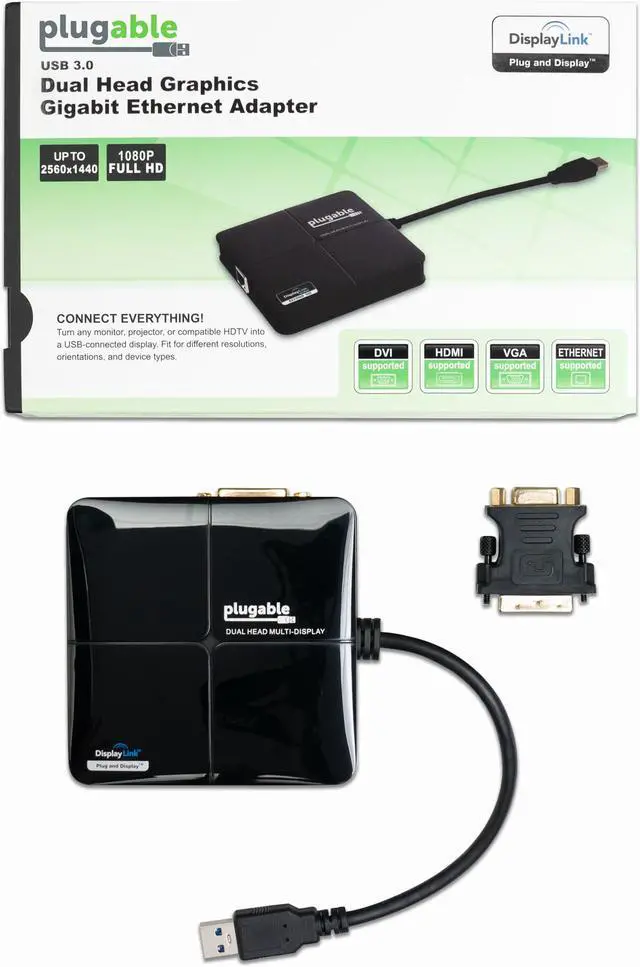 Alt view image 5 of 11 - Plugable USB 3.0 Universal Mini Laptop Docking Station for Windows and Mac (Dual Video HDMI and DVI/VGA, Gigabit Ethernet)