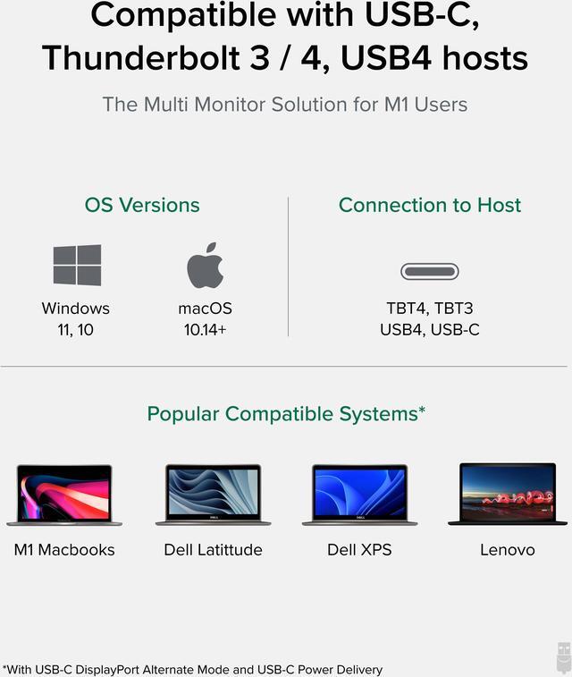 Alt view image 4 of 14 - Plugable USB C Triple 4K Display Docking Station with 60W PD, 3x HDMI or 3x DisplayPort, Compatible with Mac, Windows, Thunderbolt 3 & 4, USB4, USB-C (6x USB Ports, Ethernet)