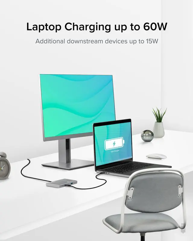 Alt view image 6 of 20 - Plugable 5-in-1 Thunderbolt 4 Hub with 60W Charging, Single 8K or Dual 4K Display, Compatible with Thunderbolt / USB4 Macs and Thunderbolt 4 / USB4 Windows (1x USB-C to HDMI Adapter), Driverless