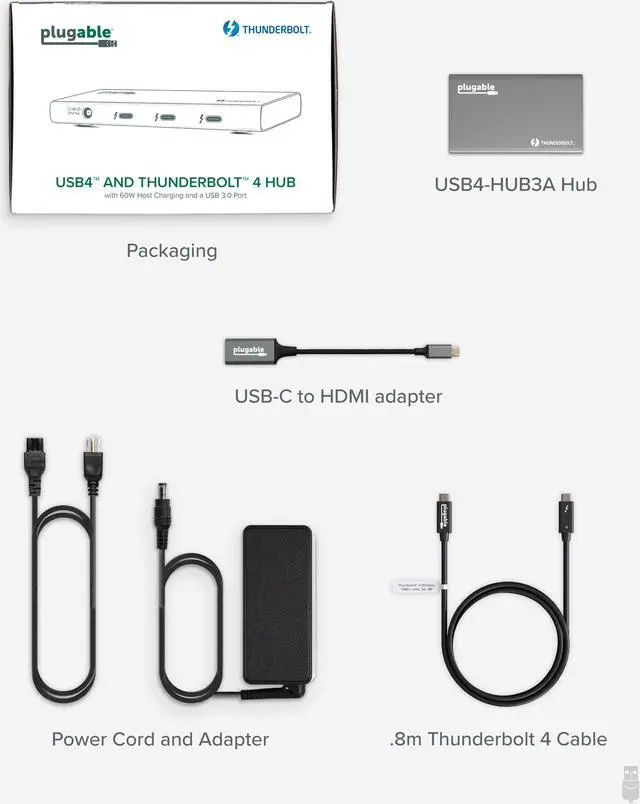 Alt view image 7 of 20 - Plugable 5-in-1 Thunderbolt 4 Hub with 60W Charging, Single 8K or Dual 4K Display, Compatible with Thunderbolt / USB4 Macs and Thunderbolt 4 / USB4 Windows (1x USB-C to HDMI Adapter), Driverless