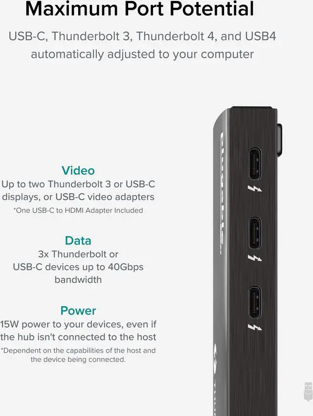 Alt view image 3 of 20 - Plugable Thunderbolt 4 Hub, 4-in-1 Pure USB-C Design, Includes USB-C to 4K HDMI Adapter, 60W Laptop Charging, Compatible with Mac and Windows and USB-C, Thunderbolt, and USB4 Devices, Driverless