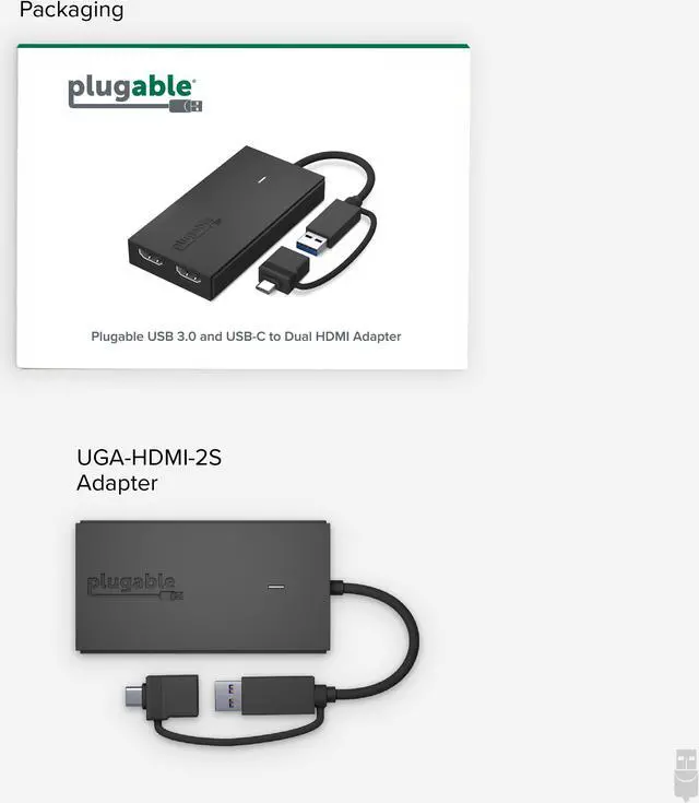 Alt view image 6 of 19 - Plugable USB 3.0 or USB C to HDMI Adapter for Dual Monitors, Universal Video Graphics Adapter for Mac and Windows, Thunderbolt, USB 3.0 or USB-C