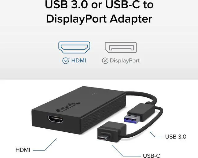 Alt view image 2 of 20 - Plugable USB C to HDMI Adapter, Universal Video Graphics Adapter for USB 3.0 and USB-C Macs and Windows, Extend an HDMI Monitor up to 1080p@60Hz