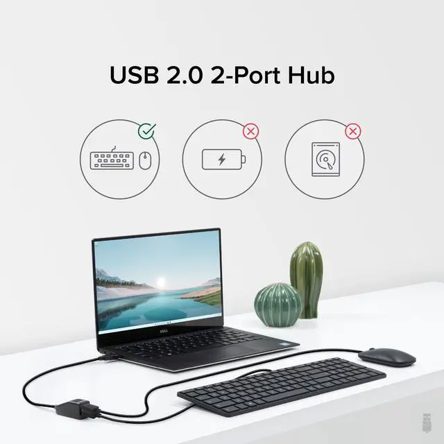 Alt view image 3 of 8 - Plugable 2-in-1 USB Splitter with Dual USB 2.0 Ports, Compatible with Windows, Linux, macOS, Chrome OS, USB Multiport Hub for Laptops
