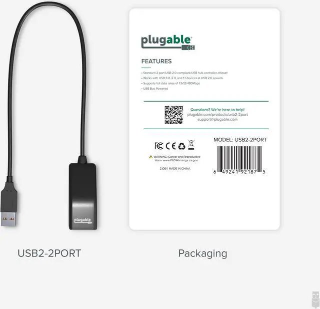 Alt view image 6 of 8 - Plugable 2-in-1 USB Splitter with Dual USB 2.0 Ports, Compatible with Windows, Linux, macOS, Chrome OS, USB Multiport Hub for Laptops
