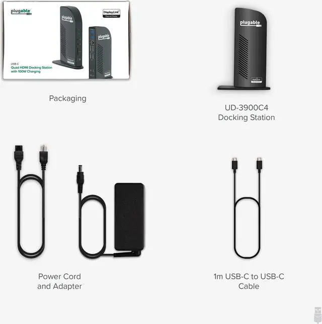 Alt view image 7 of 8 - Plugable 14-in-1 USB C Docking Station with 4x HDMI, Quad Dock with 100W Charging, 4x HDMI Displays, Compatible with Windows, Thunderbolt, USB-C (4x USB, 1x USB-C, Ethernet, SD Card, Audio)
