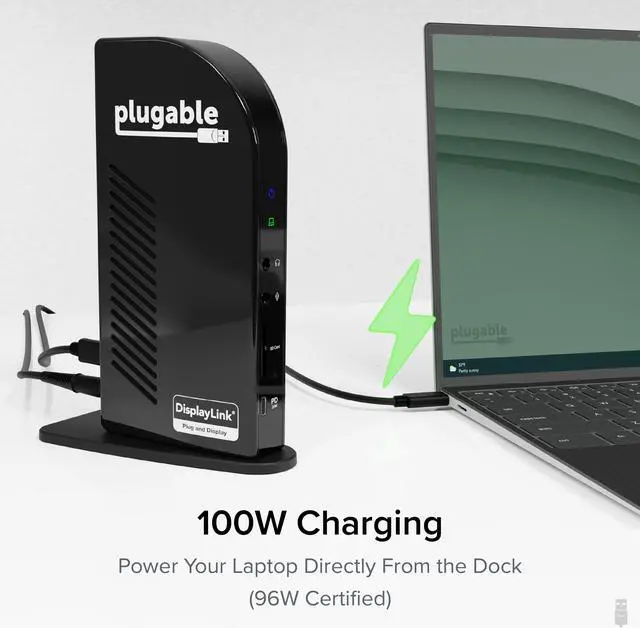Alt view image 5 of 8 - Plugable 14-in-1 USB C Docking Station with 4x HDMI, Quad Dock with 100W Charging, 4x HDMI Displays, Compatible with Windows, Thunderbolt, USB-C (4x USB, 1x USB-C, Ethernet, SD Card, Audio)
