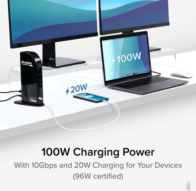 Alt view image 5 of 18 - Plugable USB C 4K Triple Monitor Laptop Docking Station with 100W Power Delivery, 3x HDMI and 3x DisplayPort, for Thunderbolt 3/4 and USB-C Windows and Mac