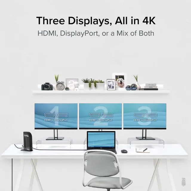 Alt view image 4 of 18 - Plugable USB C 4K Triple Monitor Laptop Docking Station with 100W Power Delivery, 3x HDMI and 3x DisplayPort, for Thunderbolt 3/4 and USB-C Windows and Mac
