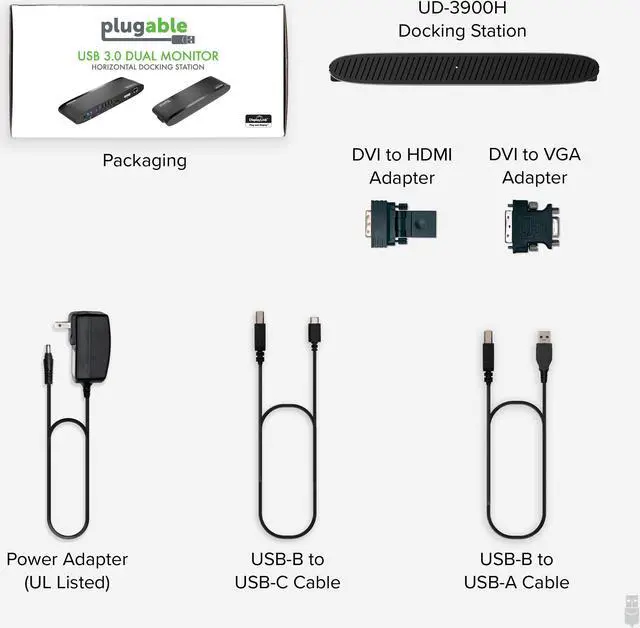 Alt view image 7 of 16 - Plugable USB 3.0 Universal Laptop Docking Station for Windows and Mac (Dual Monitor: HDMI and DVI/HDMI/VGA, Gigabit Ethernet, Audio, 6 USB Ports) - Horizontal