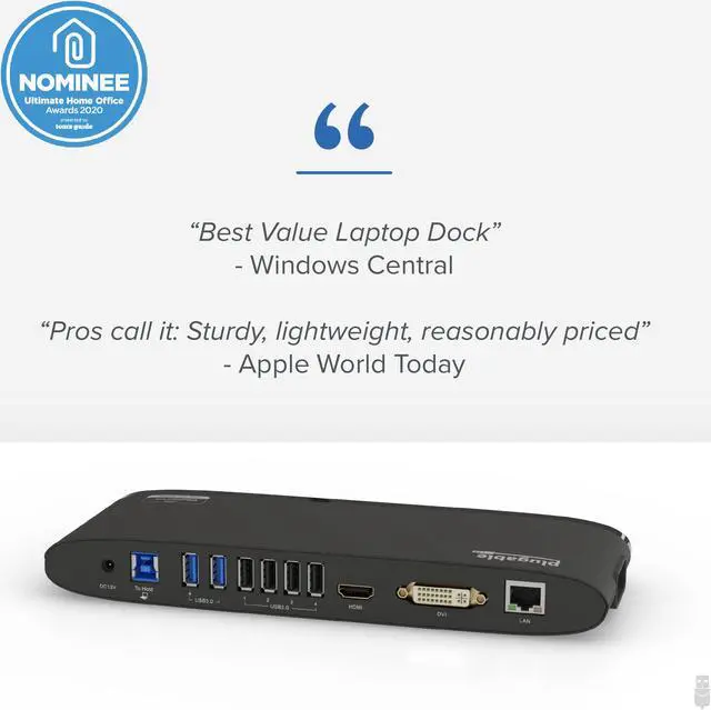 Alt view image 6 of 16 - Plugable USB 3.0 Universal Laptop Docking Station for Windows and Mac (Dual Monitor: HDMI and DVI/HDMI/VGA, Gigabit Ethernet, Audio, 6 USB Ports) - Horizontal