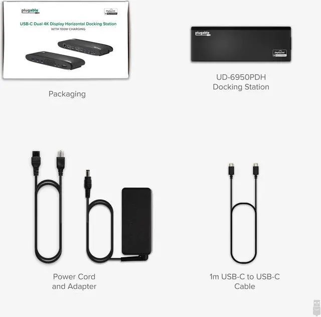 Alt view image 6 of 7 - Plugable 13-in-1 USB C Docking Station Dual Monitor, 100W Charging, Dual 4K Displays 2x HDMI or 2x DisplayPort, Compatible with Mac, Windows, Thunderbolt, USB-C (5x USB, Ethernet, SD Card Reader)