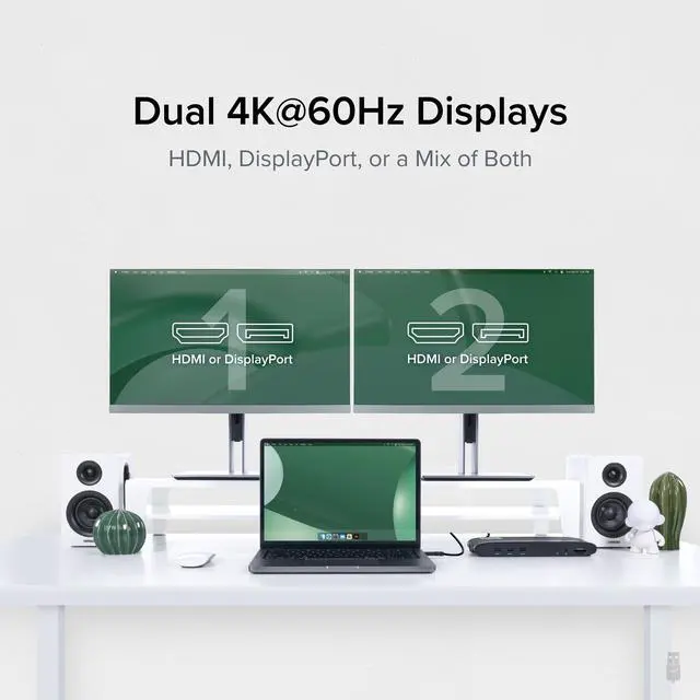 Alt view image 3 of 7 - Plugable 13-in-1 USB C Docking Station Dual Monitor, 100W Charging, Dual 4K Displays 2x HDMI or 2x DisplayPort, Compatible with Mac, Windows, Thunderbolt, USB-C (5x USB, Ethernet, SD Card Reader)