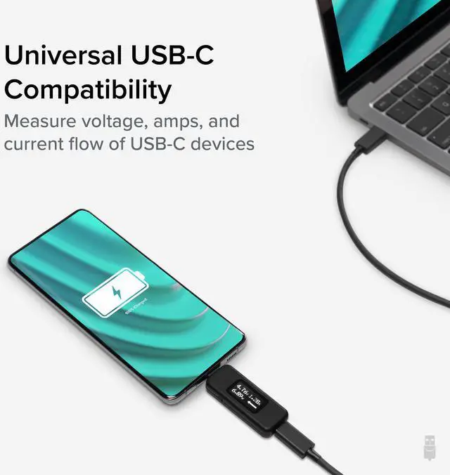 Alt view image 4 of 15 - Plugable USB C Power Meter Tester for Monitoring USB-C Connections up to 240W - Digital Multimeter Tester for USB-C Cables, Laptops, Phones and Chargers