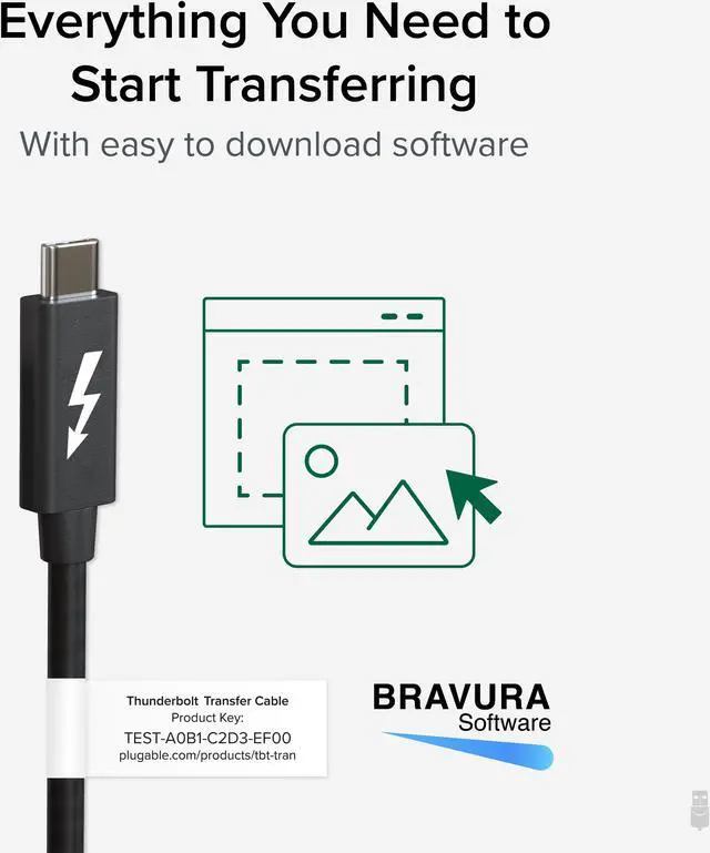 Alt view image 4 of 13 - Plugable Windows Transfer Cable 6.6ft (2m), Thunderbolt 10Gbps, Bundled with Bravura Software for Windows PC to PC Migration - Unlimited Uses. Works between Thunderbolt 3 / 4, USB4 PCs