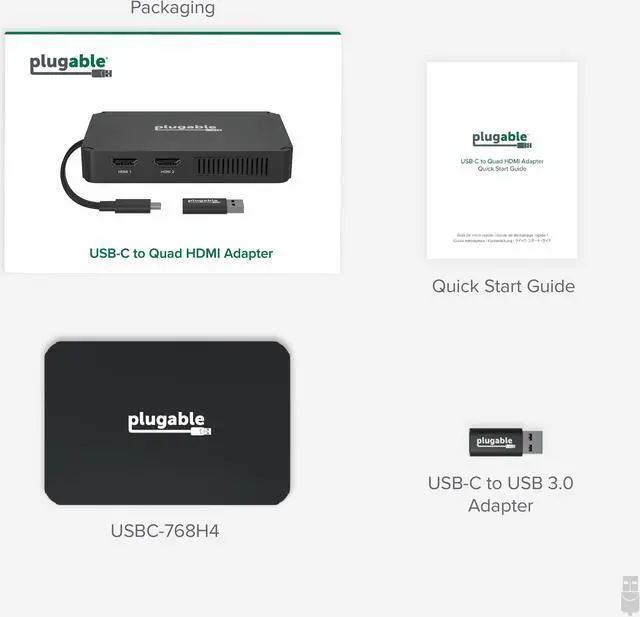 Alt view image 7 of 8 - Plugable 4x HDMI Multi Monitor Adapter, USB 3.0 or USB C to HDMI Adapter, Compatible with Windows and Mac, Quad Adapter Supports 1920x1080@60Hz