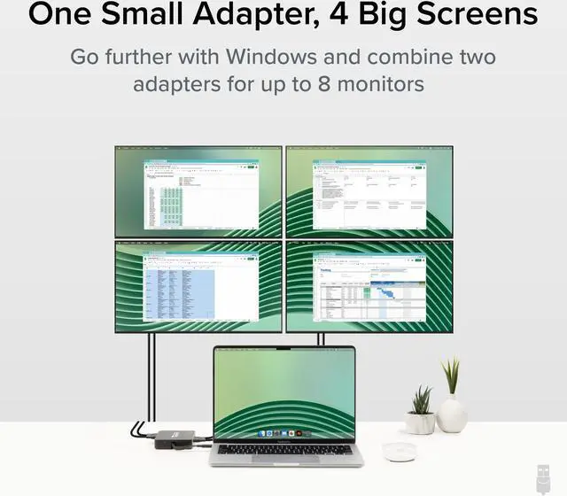Alt view image 3 of 8 - Plugable 4x HDMI Multi Monitor Adapter, USB 3.0 or USB C to HDMI Adapter, Compatible with Windows and Mac, Quad Adapter Supports 1920x1080@60Hz