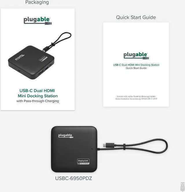 Alt view image 7 of 8 - Plugable USB C Docking Station Dual Monitor - Dual HDMI Dock is Compatible with Mac and Windows, USB4, Thunderbolt or USB-C, 100W Charging, 2x HDMI, 1x USB-C, 1Gbps Ethernet, 1x USB 3.0, 1x SD Card