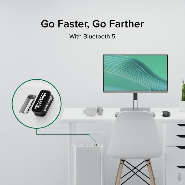 Alt view image 2 of 14 - Plugable USB to Bluetooth 5.0 Adapter for Windows, Backward Compatible, Add 7 Devices: Headphones, Speakers, Keyboard, Mouse, Printer and More (Bluetooth Certified)