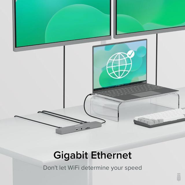 Alt view image 6 of 15 - Plugable 11-in-1 USB-C Docking Station, 100W Pass-through Charging, Dual Monitor with 4K 60Hz HDMI, Compatible with Thunderbolt, USB-C Windows, Chromebooks, Displays Mirrored on Mac